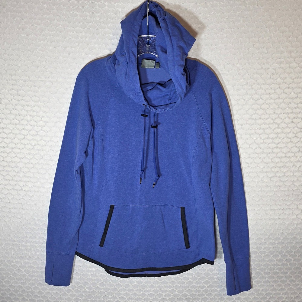 Athleta Womens Blue Cowl Neck Pullover Hoodie Thumbholes Medium